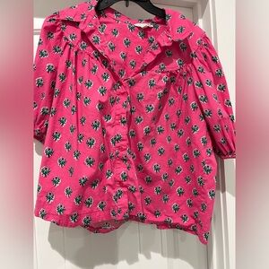 crown & ivy Hot Pink Floral Button-Up Blouse